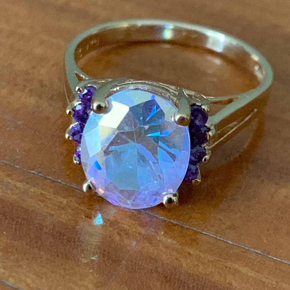 Technibond Mystic Topaz Ring Purple Stone Accents - Picture 3 of 5